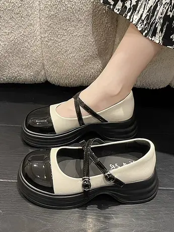 单鞋女2023春秋新款网红时尚百搭英伦风小皮鞋厚底配裙子玛丽珍鞋商品大图