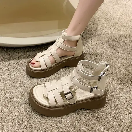 松糕厚底罗马鞋女2023年夏季新款露趾高级感百搭小众设计时装凉鞋商品大图