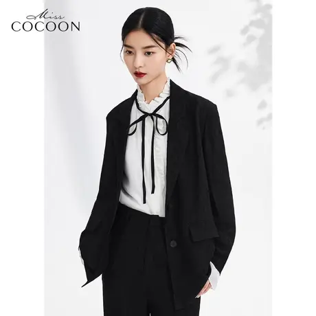 missCOCOON高级感黑色小西装外套女2023新款春季气质通勤职业西服图片