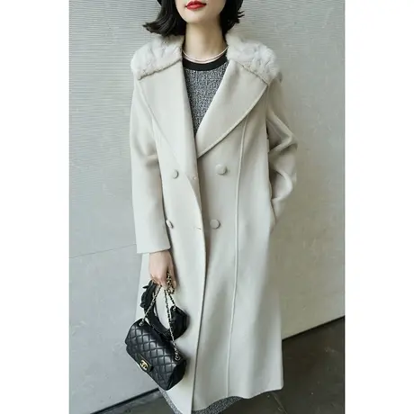 23秋冬新款大衣气质优雅双排扣双面呢羊绒羊毛貂毛女士大衣外套女图片