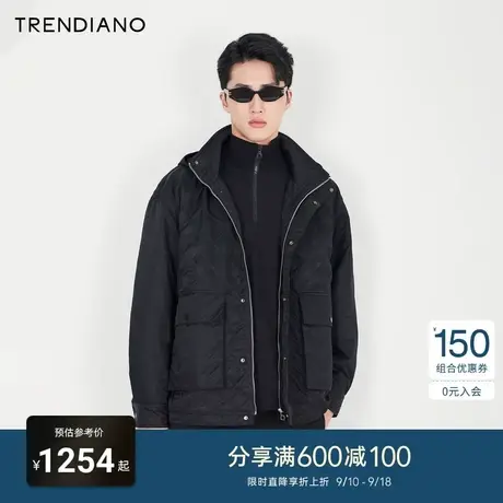 TRENDIANO官方男装2023春季新款压花连帽棉衣外套男图片