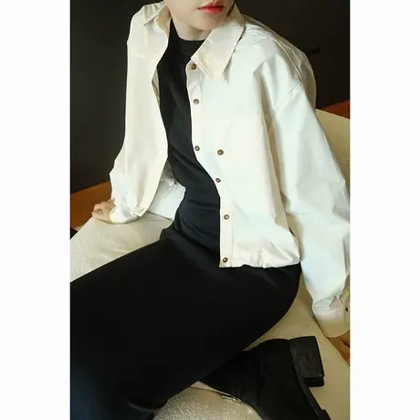 2024春夏季新款复古时尚休闲松紧衬衣复古爆款宽松外套上衣女商品大图