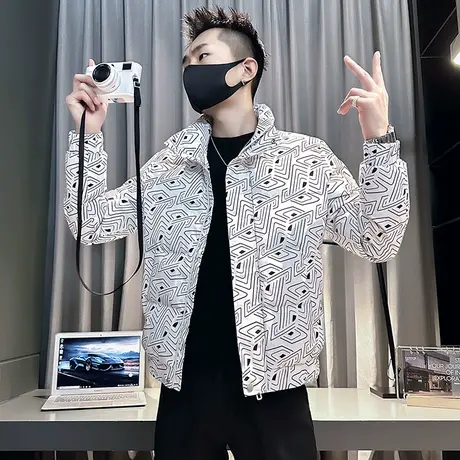 冬季棉衣外套男韩版休闲立领棉袄ins潮流短款修身花色满印棉服商品大图