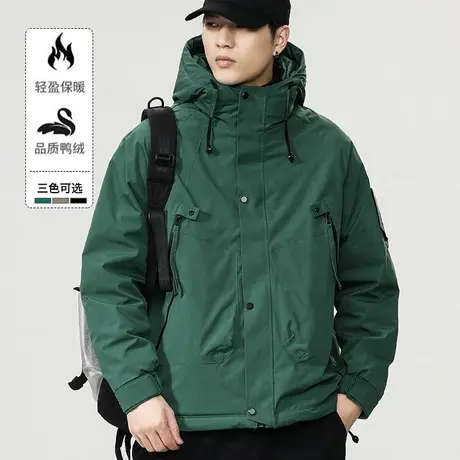 2024新款男士白鸭绒工装连帽羽绒服冬季高级感加厚保暖冲锋衣外套图片