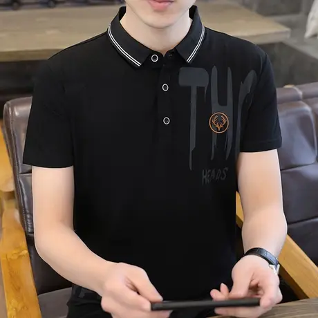 冰丝纯棉短袖t恤男士夏季潮流翻领体恤带领POLO衫半袖夏装上衣服商品大图