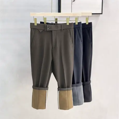 休闲西裤男2023新款加绒加厚直筒西装裤修身休闲长裤男士秋冬裤子商品大图