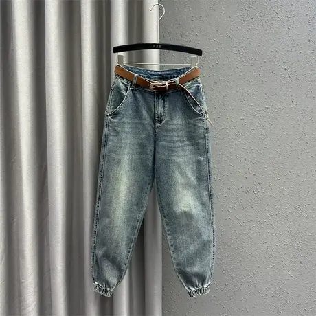 欧货港风小脚哈伦裤女24春季新款复古高腰显瘦百搭牛仔九分束脚裤图片