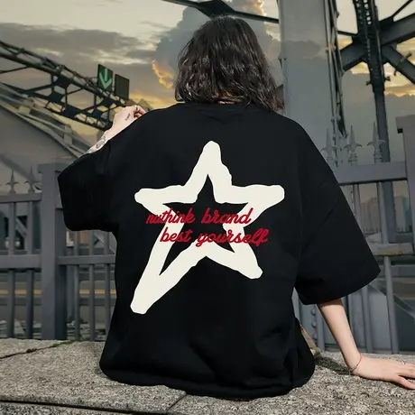 Nuthink美式潮牌五角星t恤男潮ins高街大码短袖夏季宽松半袖上衣商品大图