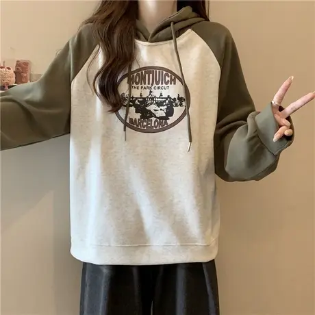 薄款慵懒风连帽卫衣女春季2024年新款爆款百搭宽松插肩长袖上衣潮商品大图