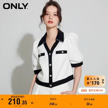 【上新】ONLY奥莱夏季新款甜美气质休闲小香风撞色泡泡袖衬衫女商品大图