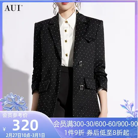 AUI黑色设计感垫肩职业西装外套女2024早春新款气质廓形休闲西服图片