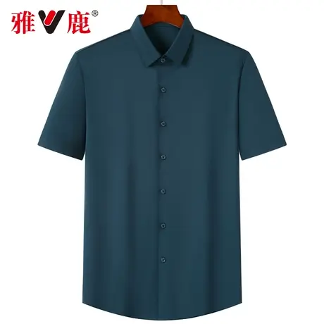 雅鹿男士短袖衬衫2024夏季新款高级感商务薄款工装透气翻领上衣图片