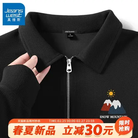 GV真维斯半拉链卫衣男春秋款华夫格宽松上衣男士重磅翻领POLO衫A商品大图