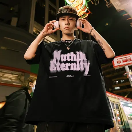 Nuthink美式直喷字母T恤男潮流潮牌短袖宽松大码春季半袖上衣潮男商品大图