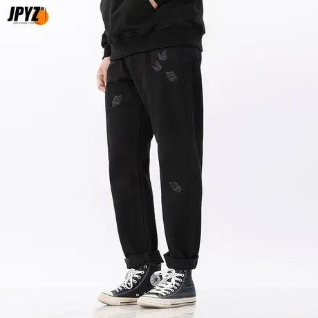 国潮蝴蝶刺绣复古牛仔裤男秋季薄款潮牌直筒潮流工装休闲长裤小脚商品大图