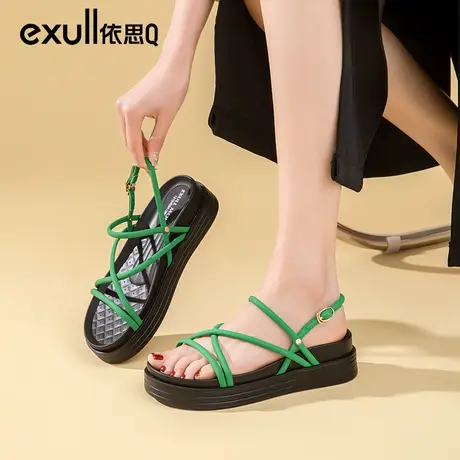 依思q法式罗马凉鞋女款2024今年夏季新款厚底外穿软底镂空一字带商品大图