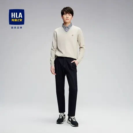HLA/海澜之家2023简约双领针织衫纯色休闲包芯纱假两件保暖毛衣男图片
