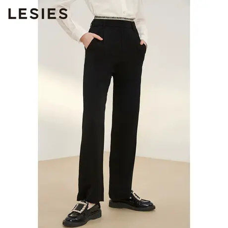 LESIES蓝色倾情春秋新款通勤设计感字母织带冬直筒长裤女士休闲裤图片