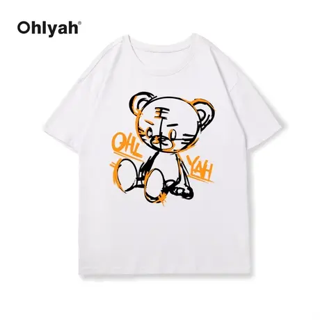 Ohlyah减龄卡通印花Oversize纯棉短袖T恤女2022年新款夏纯棉上衣图片