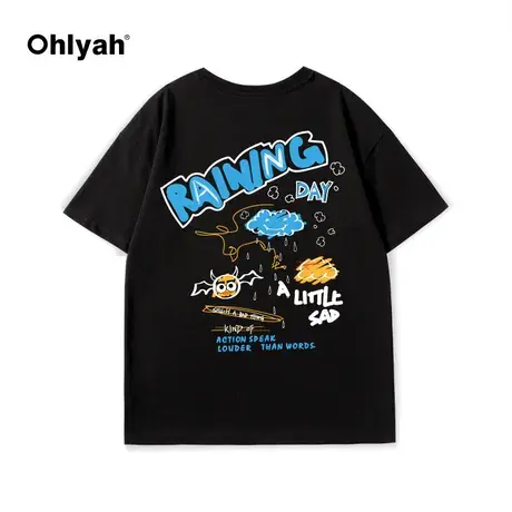 Ohlyah趣味天气涂鸦印花短袖t恤男女同款潮牌夏季宽松情侣装大码商品大图