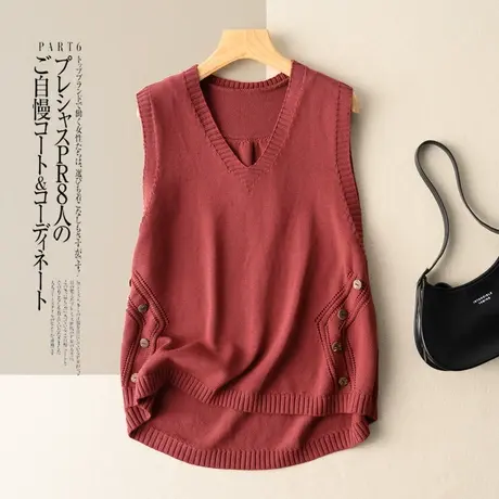 中长款针织背心女全棉宽松文艺复古毛衣马夹马甲显瘦百搭2022新款图片