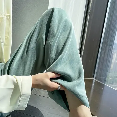 醋酸缎面阔腿裤女夏季薄款高腰垂感宽松显瘦休闲时尚冰丝拖地裤子图片