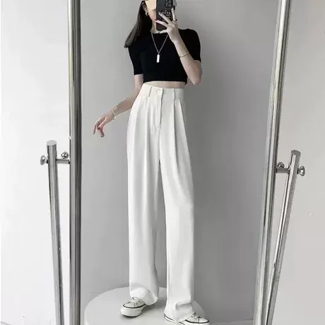 白色直筒西装裤阔腿裤女裤子夏2023新款高腰垂感大码胖mm西裤薄款商品大图