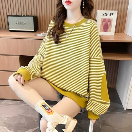 设计感小众卫衣女春秋季韩版宽松bf慵懒风ins薄款条纹上衣外套潮商品大图