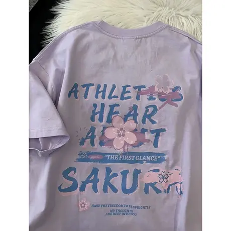 国潮纯棉t恤女美式复古chic半袖上衣ins潮港味大码宽松短袖显瘦夏商品大图