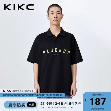 kikcpolo衫男2023春夏新款商场同款字母印花宽松潮流落肩翻领短袖图片