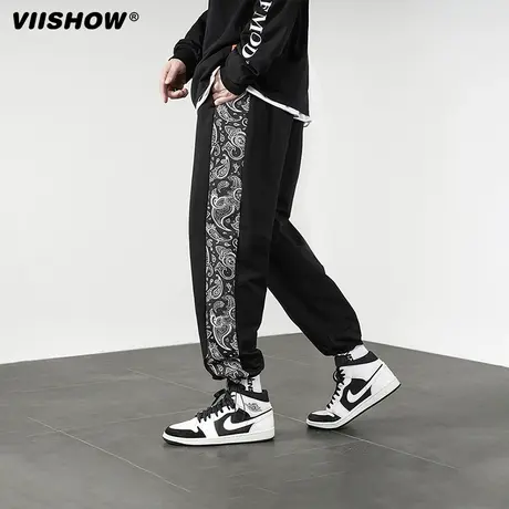 VIISHOW休闲裤男士春秋ins潮流腰果花直筒宽松休闲情侣束脚卫裤子图片