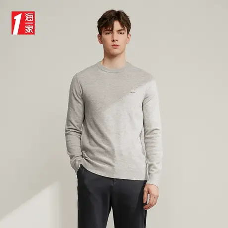 海一家字母小绣花套头衫2023秋季新款简约基础款长袖针织衫男商品大图