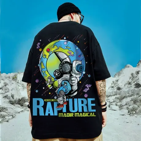 oversize欧美潮牌胖子男装大码国潮体恤宽松短袖T恤宇航员半袖潮商品大图