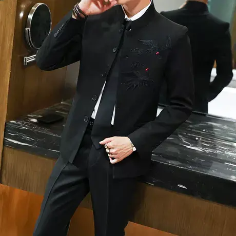 休闲小西装男韩版修身潮流中国风立领中山装男士西服套装春装外套商品大图