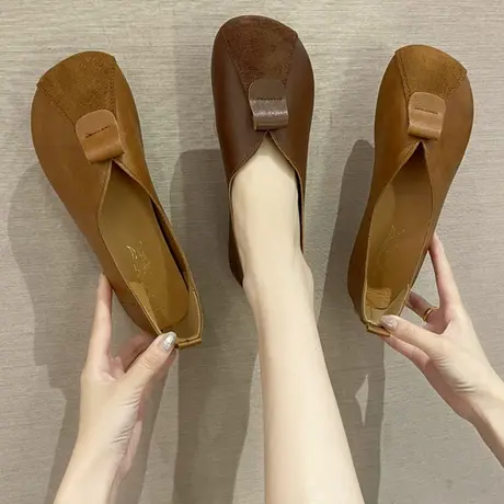 2023年复古女鞋浅口平跟鞋休闲平底单鞋套脚软面软底民族风皮鞋商品大图