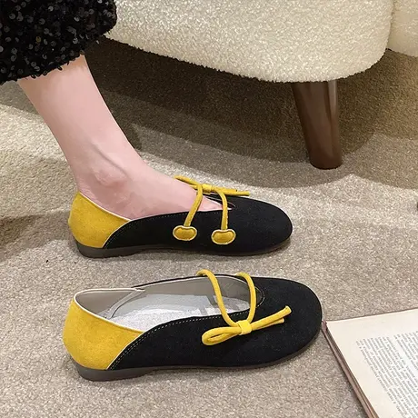 森女文艺平底单鞋女2023春季新款休闲复古小清新软皮一脚蹬豆豆鞋商品大图