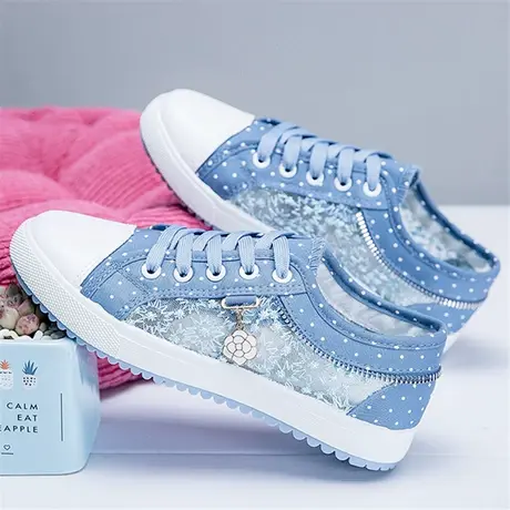 2023春夏新款低帮帆布鞋韩版百搭女大童学生镂空网布运动透气网鞋图片