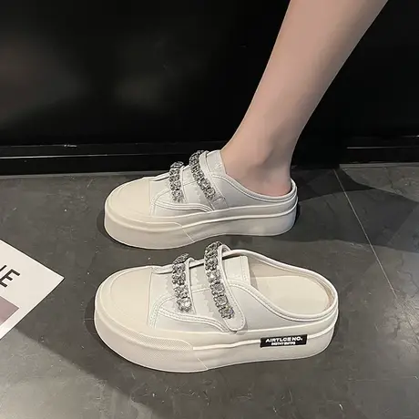 小白鞋欧货运动休闲耐穿包头厚底松糕鞋2023韩版舒适无后跟半拖鞋商品大图