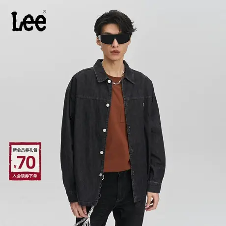 Lee商场同款24春季新品舒适版笔触图案设计黑灰色男长袖牛仔衬衫商品大图