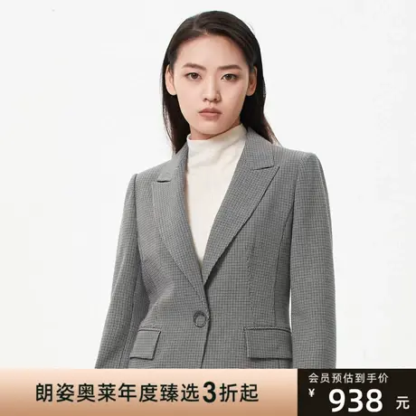 朗姿 法式通勤风一粒扣戗驳领格纹长袖女士西装秋季商场同款图片