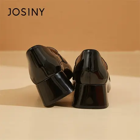 Josiny/卓诗尼乐福鞋女2024春季粗跟黑色小皮鞋百搭英伦气质单鞋商品大图