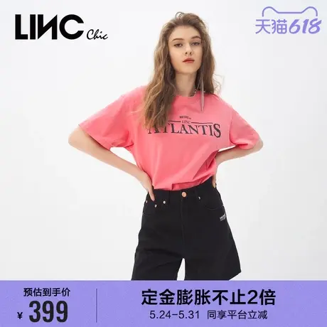 商场同款LINC金羽杰2023年秋季新款潮流高腰洗水牛仔短裤女直筒裤商品大图