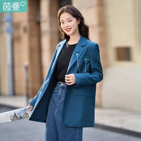 茵曼2023春女装新款时尚经典版型更实穿百搭枪驳领单排扣长袖西装图片