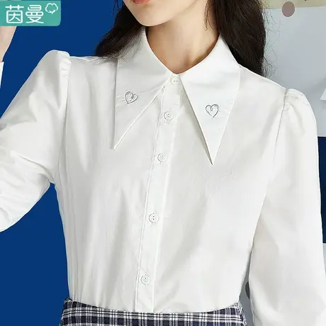 茵曼旗舰店通勤白衬衫女长袖上衣2023年秋季新款法式蓝色衬衣气质商品大图