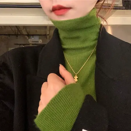 高领粉色打底衫2023年春秋冬季新款内搭洋气羊绒毛衣针织衫女上衣商品大图