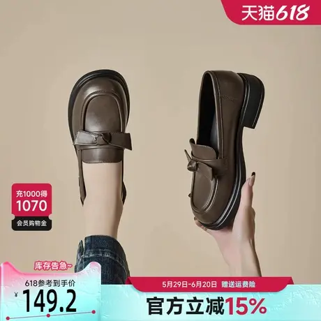 戈美其英伦风乐福鞋女2025新款春季粗跟女鞋复古圆头厚底小皮鞋女商品大图