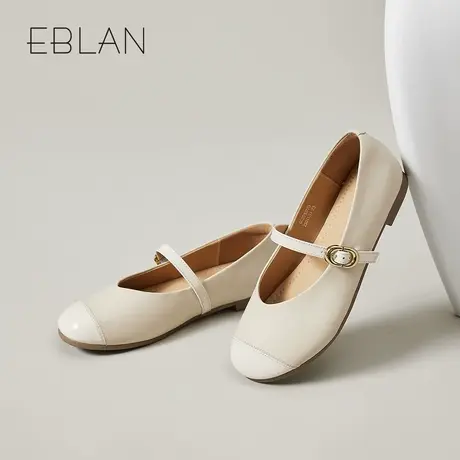 EBLAN/伊伴真皮女鞋2025春季新款法式圆头浅口一字扣玛丽珍单鞋图片