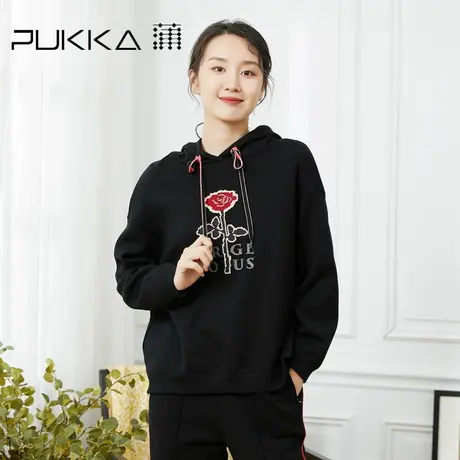 蒲PUKKA 商场同款女装卫衣冬装新款小众刺绣设计感连帽套头衫图片