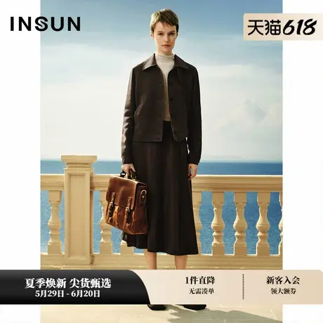 INSUN恩裳春浅栗色丝毛混纺夹克短外套商品大图