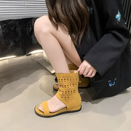法式露趾凉鞋女2025新款夏季配裙子百搭平底凉靴绝美洋气高级鞋子图片